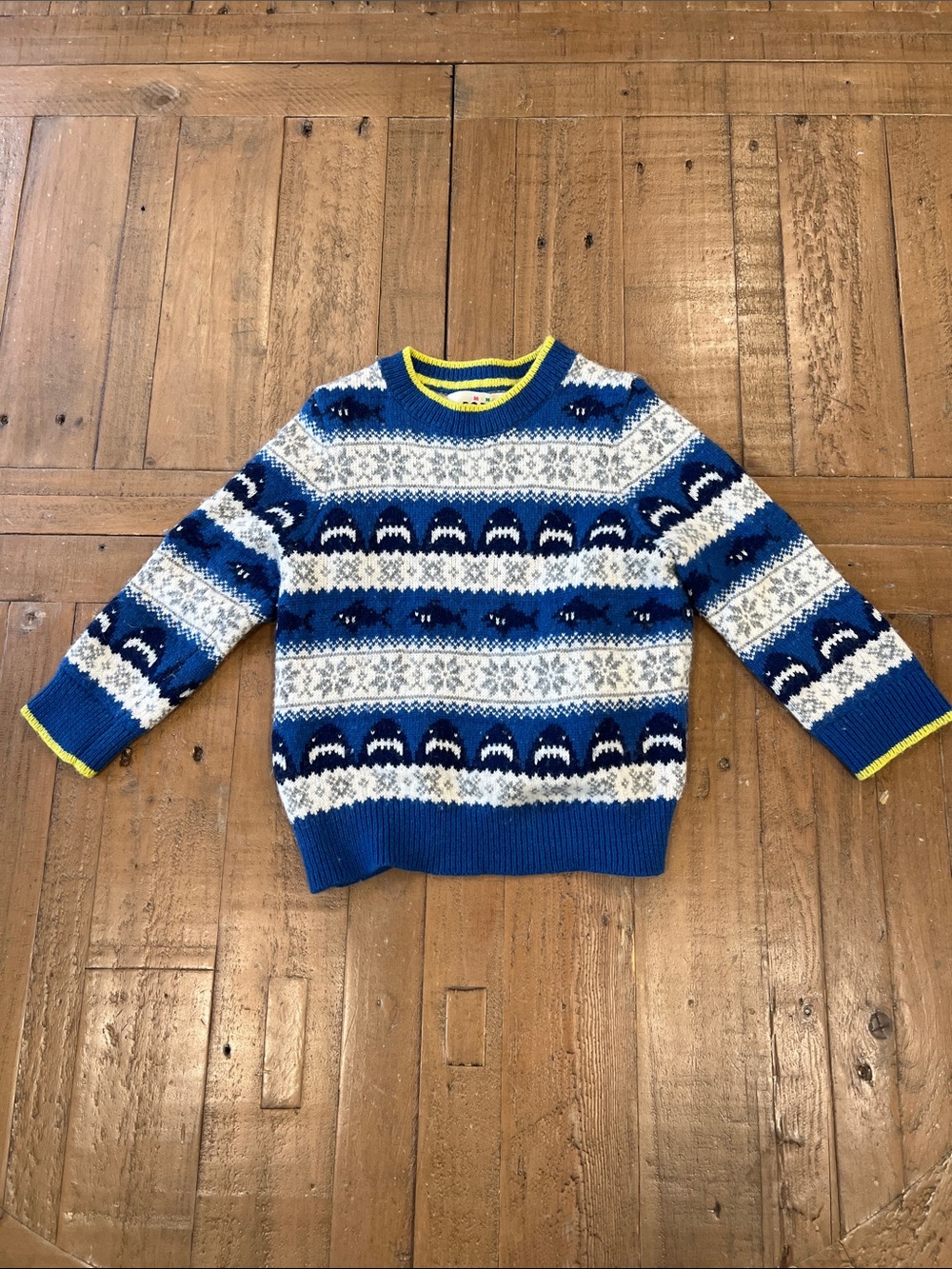 Mini Boden fairisle shark wool blend crewneck sweater 2-3 years